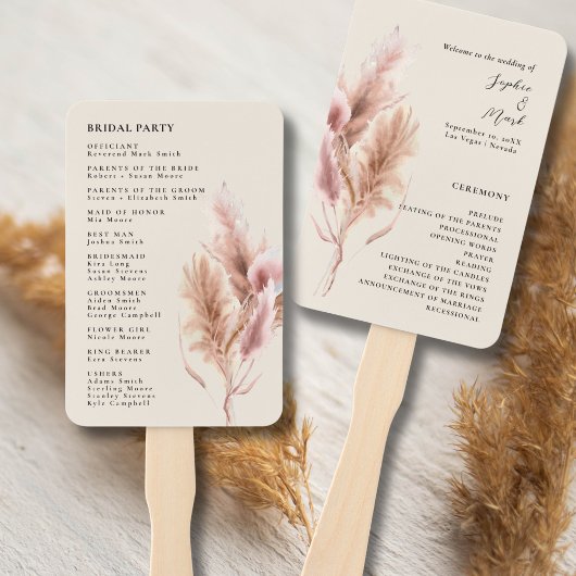 Éventail Programme de mariage à l'éventail à main en herbe
