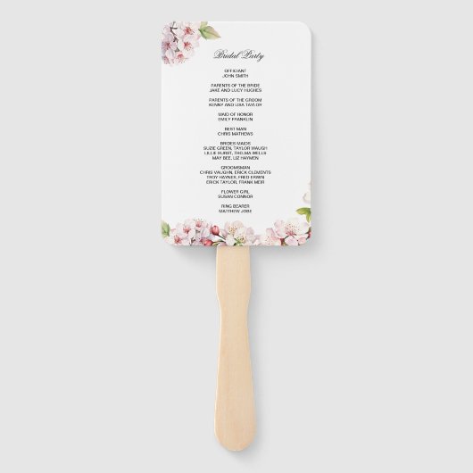 Éventail Programme de mariage à l'éventail à main Fleur de  (Dos)