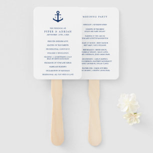 Éventail Programme de mariage à monogramme d'ancre bleu mar
