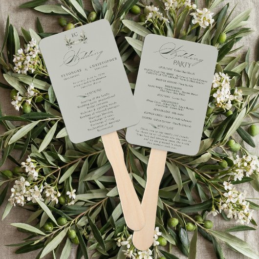 Éventail Programme de mariage à monogramme de branche d'oli