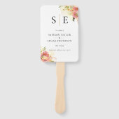 Éventail Programme de mariage à monogramme floral aquarelle (Devant)