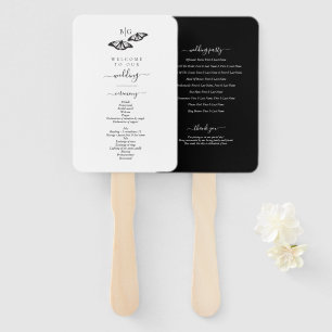 Éventail Programme de mariage à monogramme papillon noir et