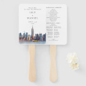 Éventail Programme de mariage à New York aquarelle (Devant et derrière)