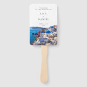 Éventail Programme de mariage à Santorin Grèce aquarelle (Devant)