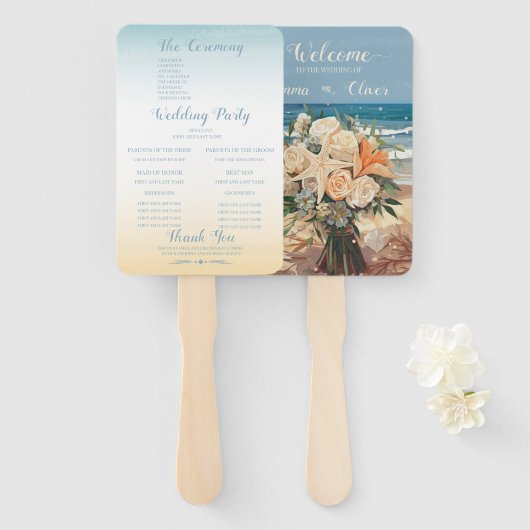 Éventail Programme de mariage à thème balnéaire Ensemble de (Devant et derrière)