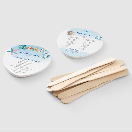 Éventail Programme de mariage à thème Blue Seashell Waterco (Non-assemblé)