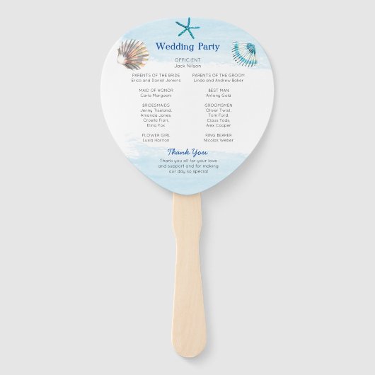 Éventail Programme de mariage à thème Blue Seashell Waterco (Dos)