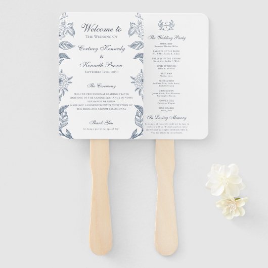 Éventail Programme de mariage à toile française Monogram B (Devant et derrière)