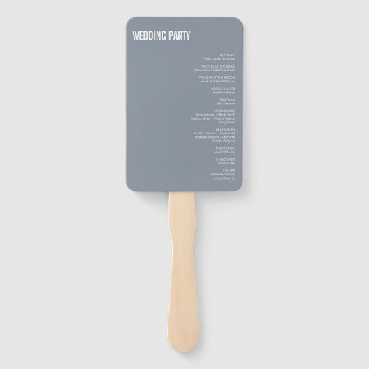 Éventail Programme de mariage à typographie bleu poussiéreu (Dos)
