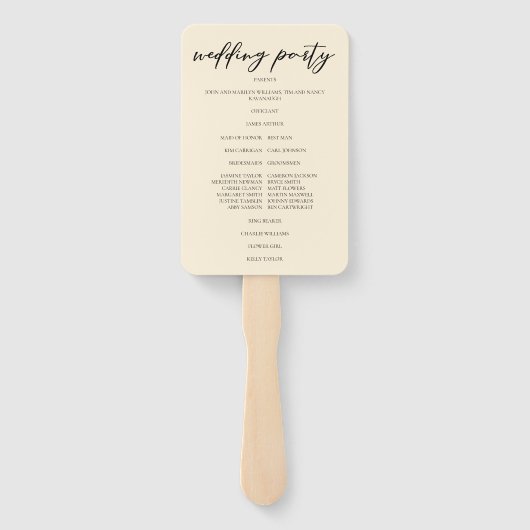 Éventail Programme de mariage à typographie simple et éléga (Dos)