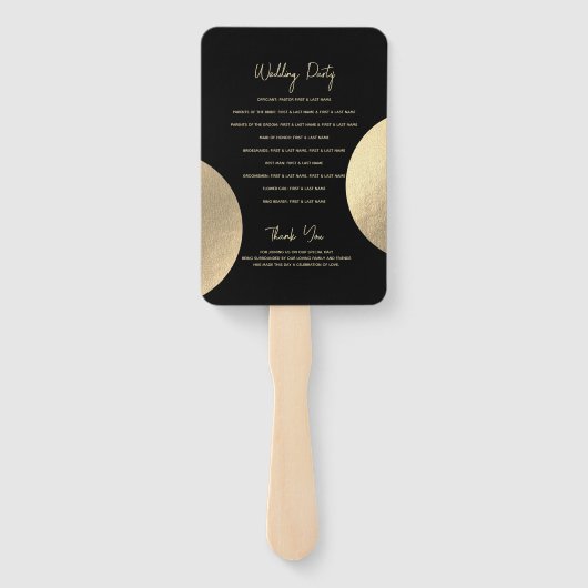 Éventail Programme de mariage Abstrait moderne Black & Gold (Dos)