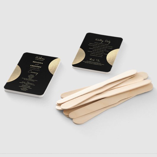 Éventail Programme de mariage Abstrait moderne Black & Gold (Non-assemblé)