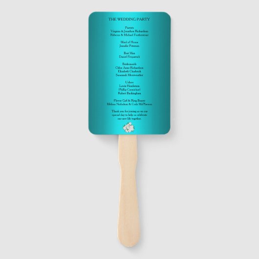 Éventail Programme de mariage Aqua et Roses Blanches (Dos)