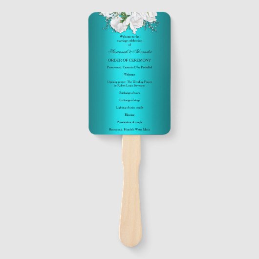 Éventail Programme de mariage Aqua et Roses Blanches (Devant)