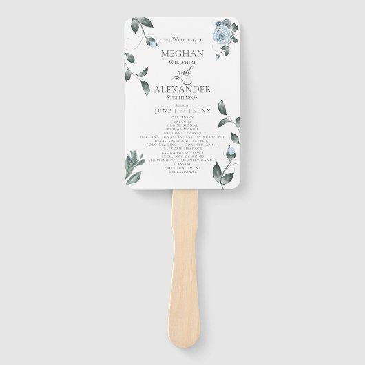 Éventail Programme de mariage | Aquarelle bleu bleu foncé (Devant)