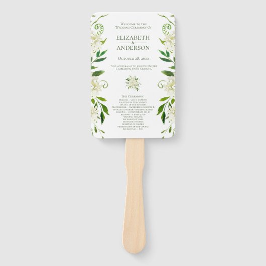 Éventail Programme de mariage aquarelle florale Hydrangea b (Devant)