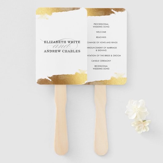 Éventail PROGRAMME DE MARIAGE arêtes dorées modernes de lux (Devant et derrière)