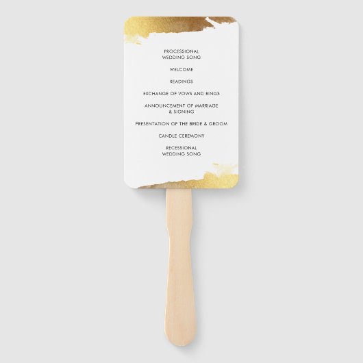 Éventail PROGRAMME DE MARIAGE arêtes dorées modernes de lux (Dos)