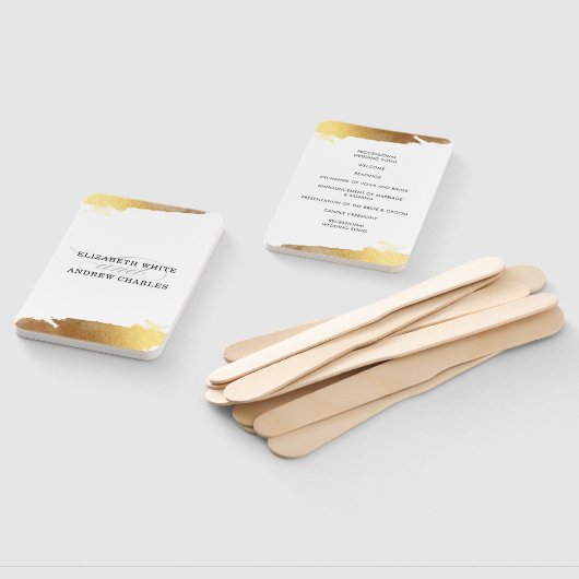 Éventail PROGRAMME DE MARIAGE arêtes dorées modernes de lux (Non-assemblé)