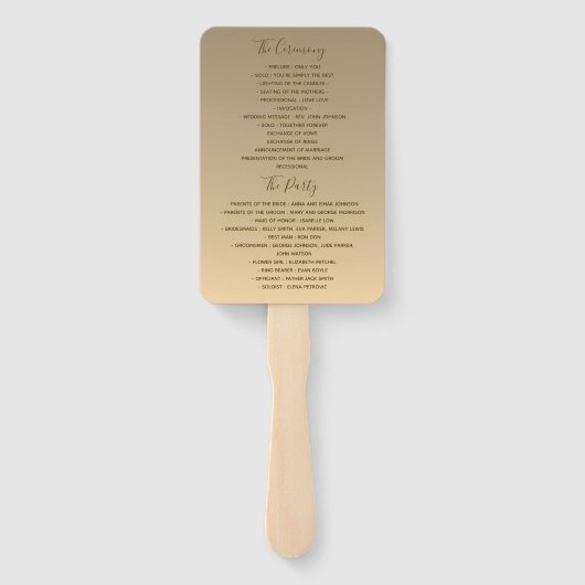 Éventail Programme de mariage argent et or (Dos)