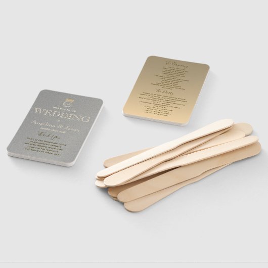 Éventail Programme de mariage argent et or (Non-assemblé)