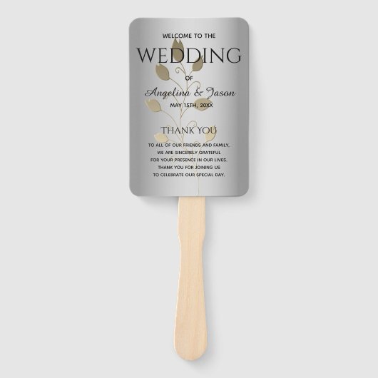 Éventail Programme de mariage argent et or (Devant)