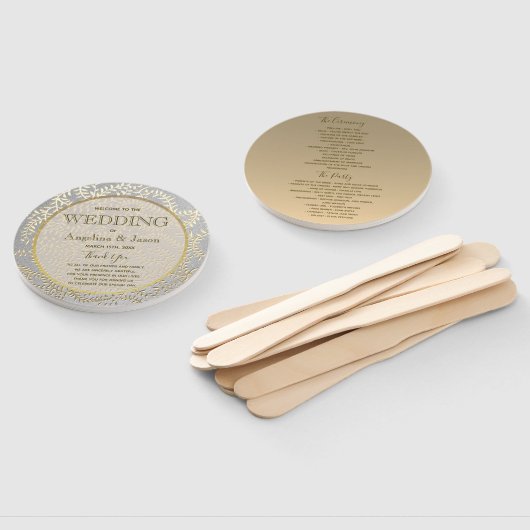 Éventail Programme de mariage argent et or (Non-assemblé)