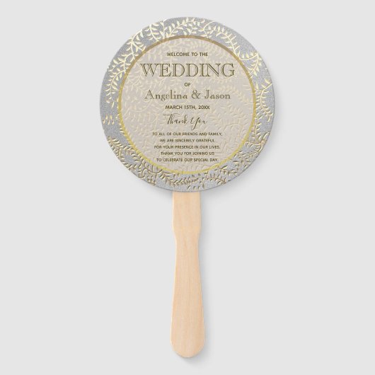 Éventail Programme de mariage argent et or (Devant)