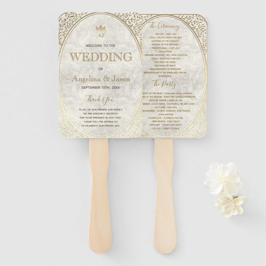Éventail Programme de mariage Art Déco en or (Devant et derrière)
