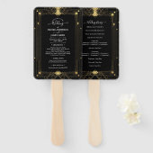 Éventail Programme de mariage Art Déco noir or Gatsby (Devant et derrière)