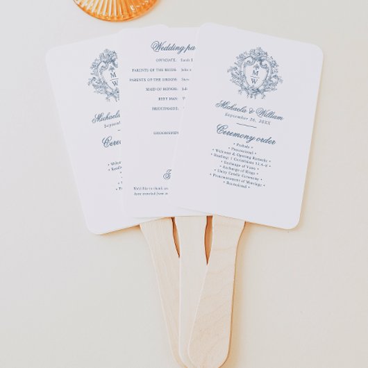 Éventail Programme de mariage au blason monogrammé Régence