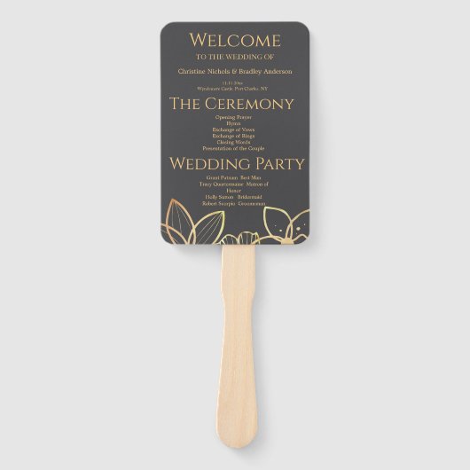 Éventail Programme de mariage au charbon et à l'or (Devant)