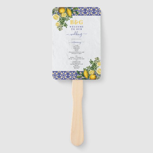 Éventail Programme de Mariage au citron en mosaïque méditer (Devant)