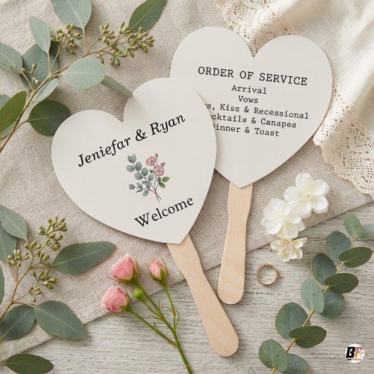 Éventail Programme de mariage au cœur floral d'eucalyptus é