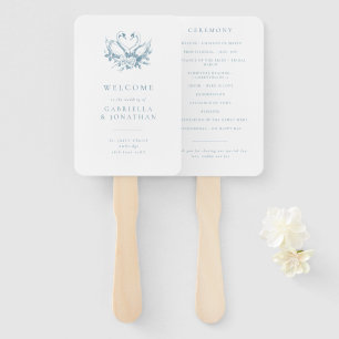 Éventail Programme de mariage aux cygnes bleus vintage roma