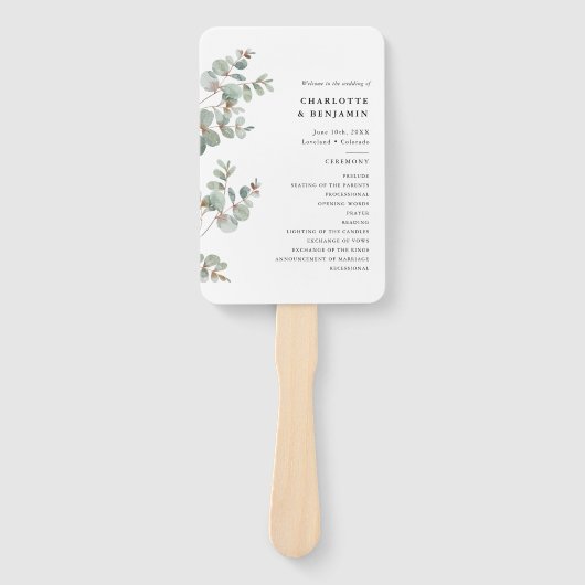 Éventail Programme de mariage aux eucalyptus (Devant)