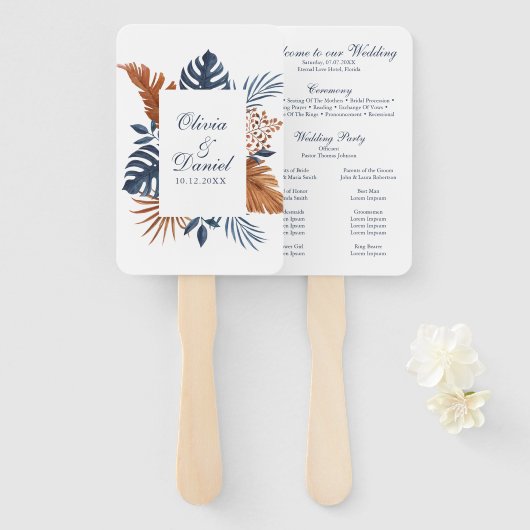 Éventail Programme de mariage aux feuilles de palmier Monst (Devant et derrière)