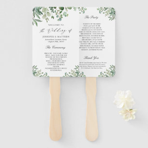Éventail Programme de mariage aux feuilles d'eucalyptus élé