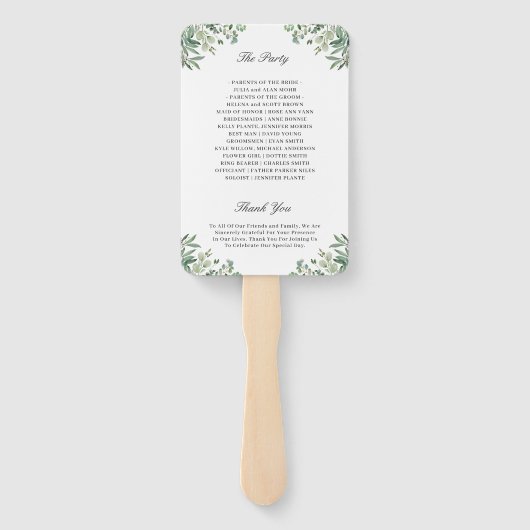 Éventail Programme de mariage aux feuilles d'eucalyptus élé (Dos)