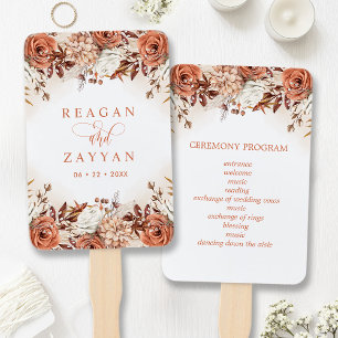 Éventail Programme de mariage aux fleurs de terre cuite Pam