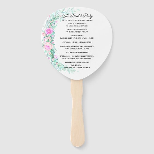 Éventail Programme de mariage aux fleurs pastel délicat (Dos)
