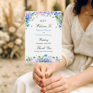 Éventail Programme de mariage aux hortensias bleu clair mon