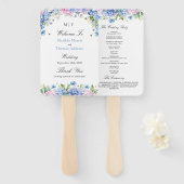 Éventail Programme de mariage aux hortensias bleu clair mon (Devant et derrière)