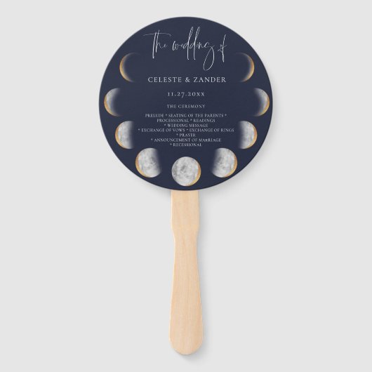 Éventail Programme de mariage aux phases de lune dorée (Devant)