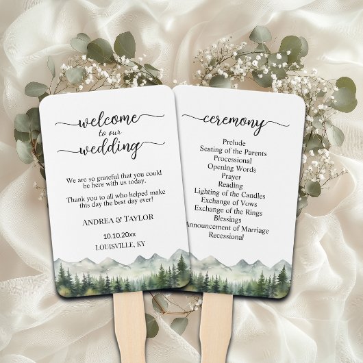 Éventail Programme de mariage aux Pins Montagnes Cérémonie
