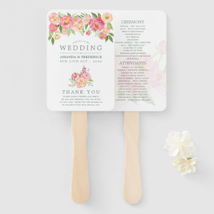 Éventail Programme de mariage aux pivoines aquarelles de pr