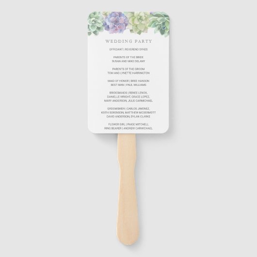Éventail Programme de mariage aux succulentes vertes et vio (Dos)
