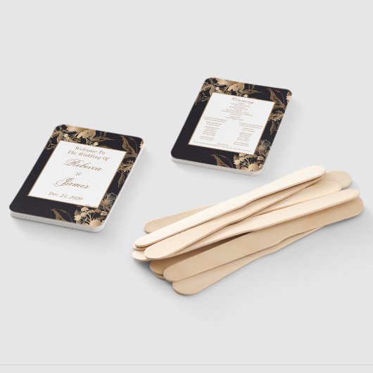 Éventail Programme de mariage avec composition florale méta (Non-assemblé)