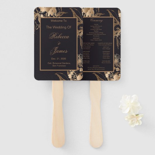 Éventail Programme de mariage avec composition florale méta (Devant et derrière)