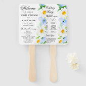 Éventail Programme de mariage avec des marguerites et des f (Devant et derrière)